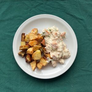 Pollo al Verdeo con Papas y Batatas asadas